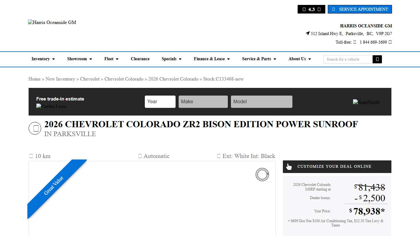 2026 Chevrolet Colorado new for sale (C133468-new), Zr2 Bison Edition $78,938